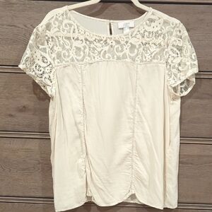LOFT Ivory Lace Accent Blouse